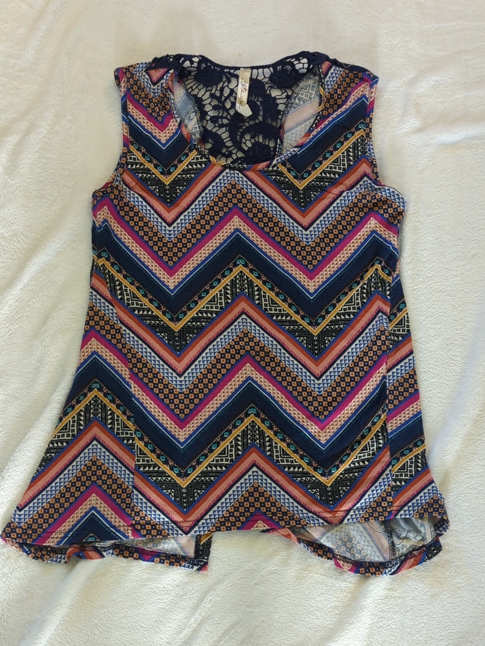 Liberty Love Multicolor Chevron Tank with Lace Yoke